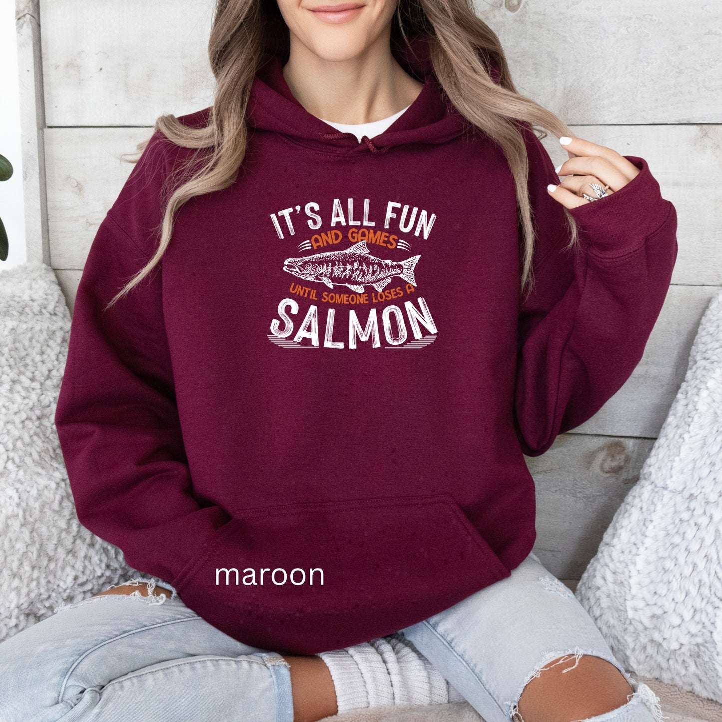 Salmon Fishing Hoodie-Camping Gifts-Summer Hoodie-Fishing Hoodie-Camping Vacation-Great Outdoors Top-Fishing Gifts-Gift for Dad-Husband