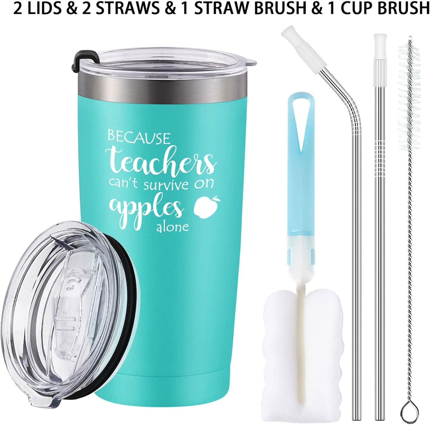 Teacher Appreciation Gifts, Teachers Can'T Survive on Apples Alone Travel Tumbler for Women, Birthday Christmas Thank You Gifts for Teacher, 20 Oz Stainless Steel Tumbler, Mint