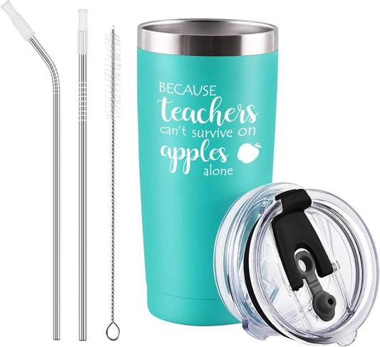 Teacher Appreciation Gifts, Teachers Can'T Survive on Apples Alone Travel Tumbler for Women, Birthday Christmas Thank You Gifts for Teacher, 20 Oz Stainless Steel Tumbler, Mint