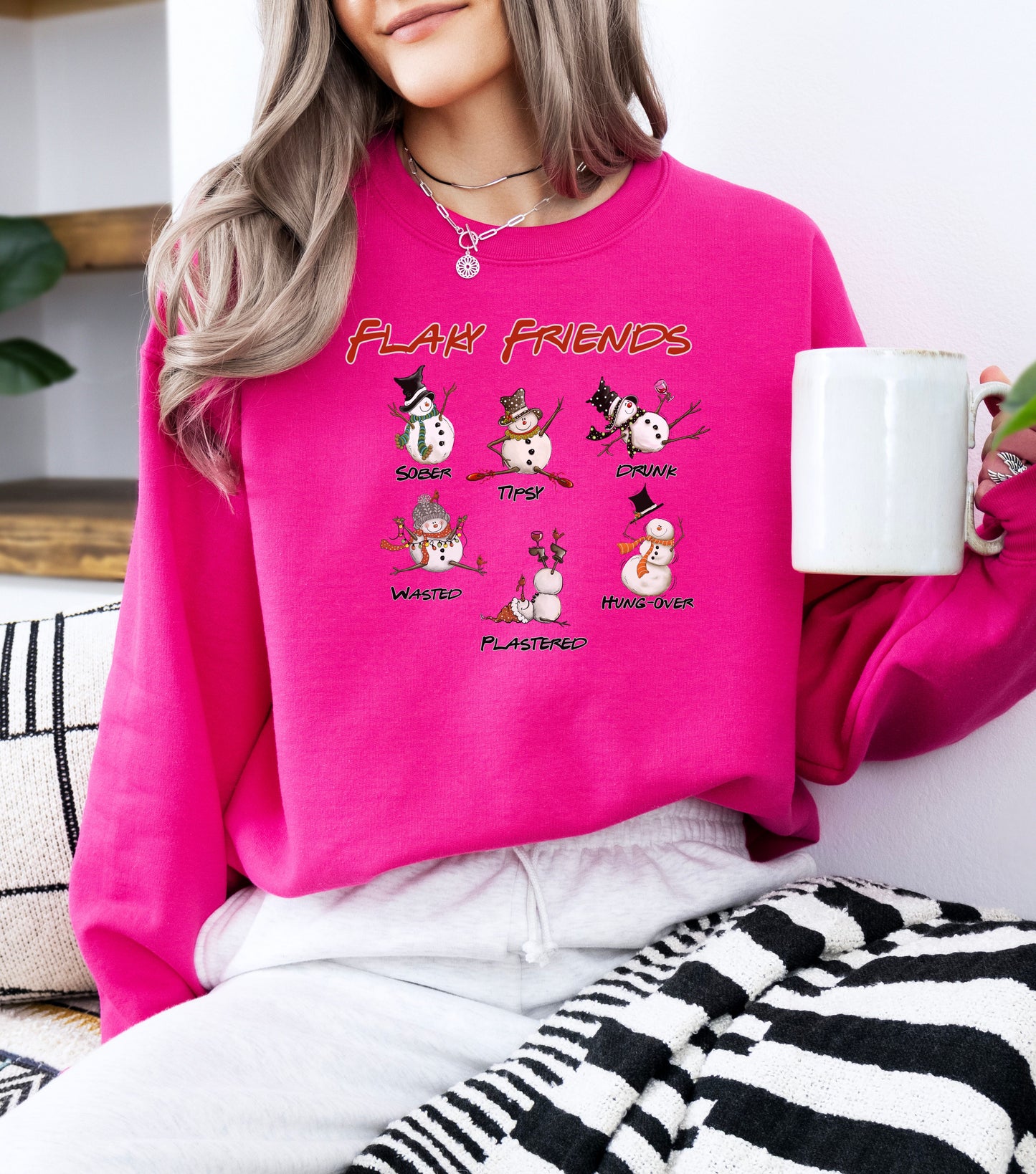 Flaky Friends Drinking Snowman Crewneck Sweatshirt | Drunk Hungover Winter Humor- snowman sweatshirt-Christmas Party- Holiday Shirt- Best friend Gift=Bachelorette Party