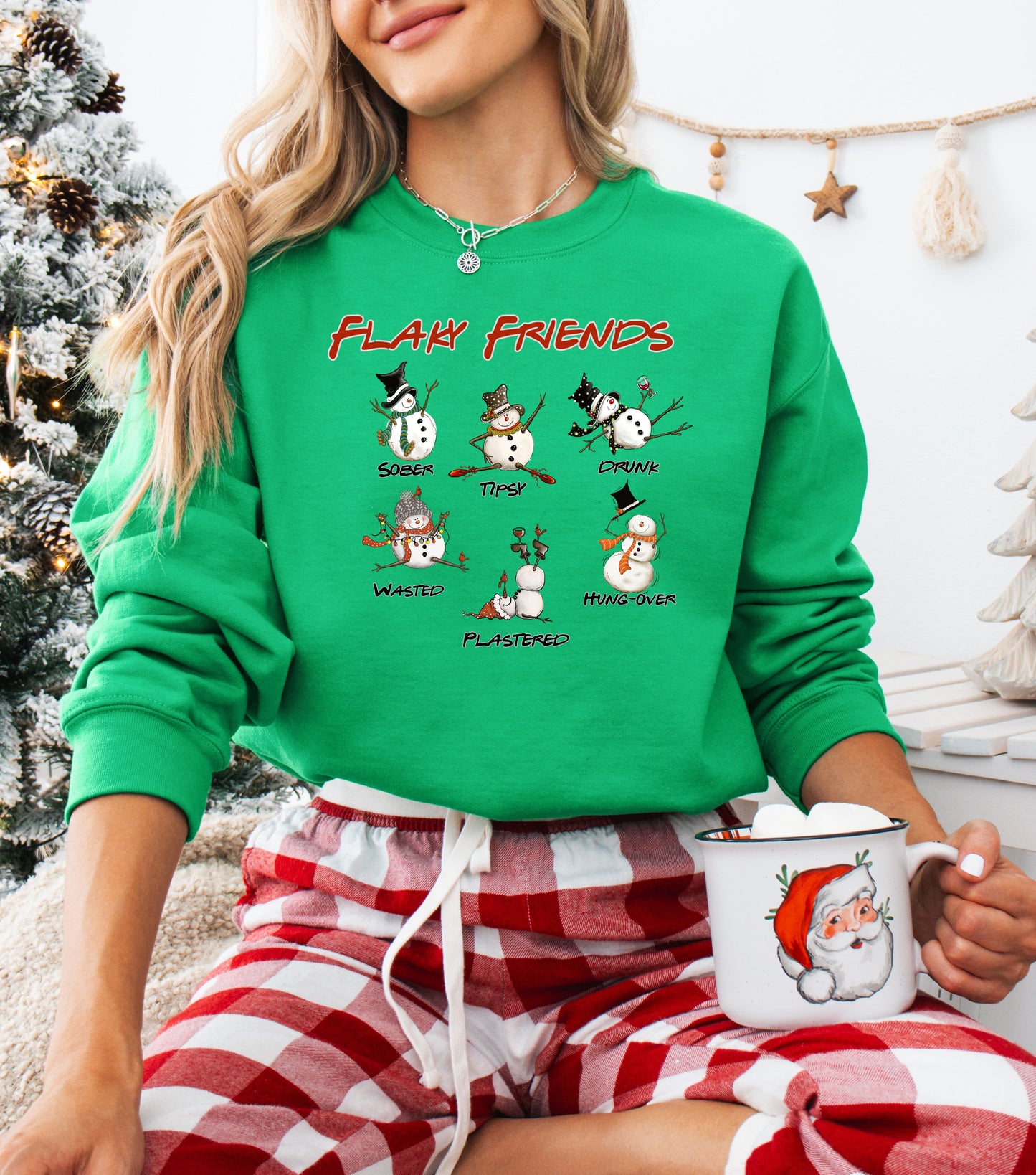 Flaky Friends Drinking Snowman Crewneck Sweatshirt | Drunk Hungover Winter Humor- snowman sweatshirt-Christmas Party- Holiday Shirt- Best friend Gift=Bachelorette Party