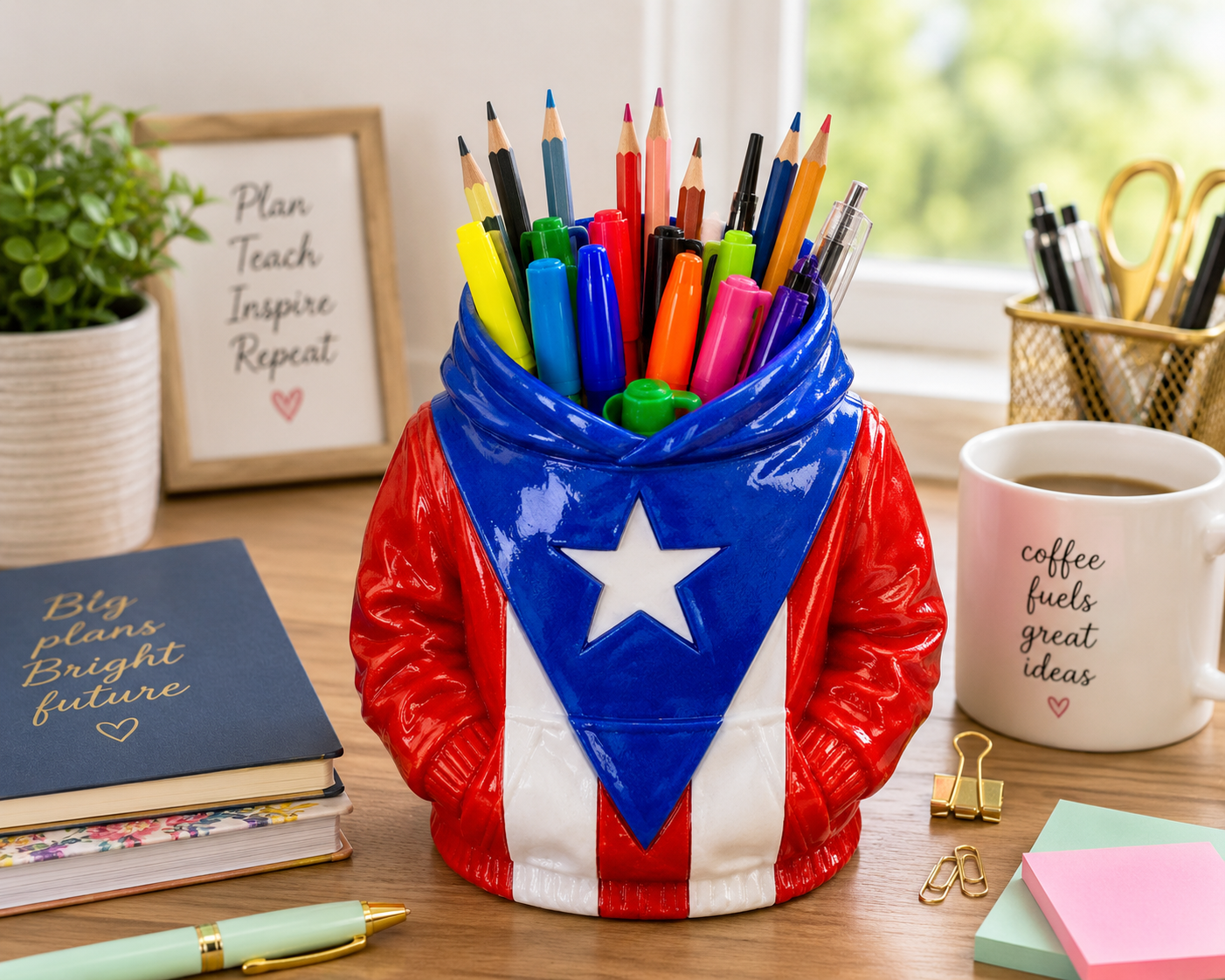 3D Puerto Rico Hoodie Pencil Holder & Can Holder | Teacher Desk Organizer | Pen Cup | Soda Can Sleeve | Classroom Office Decor | Puerto Rican Gift